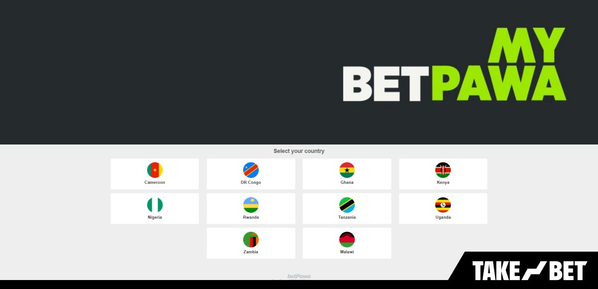 BetPawa.com homepage: country selector (screenshot)