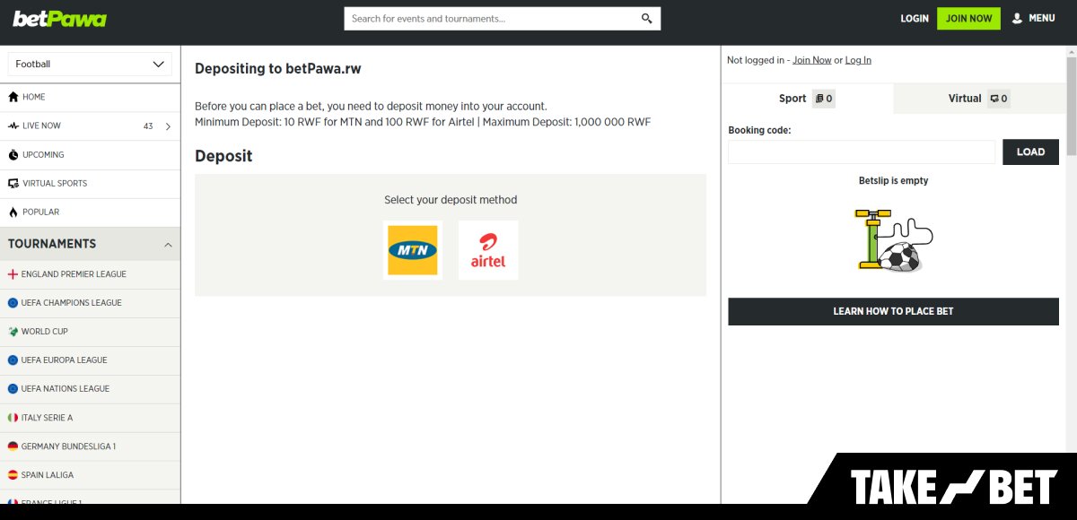 BetPawa Rwanda deposit options (screenshot)