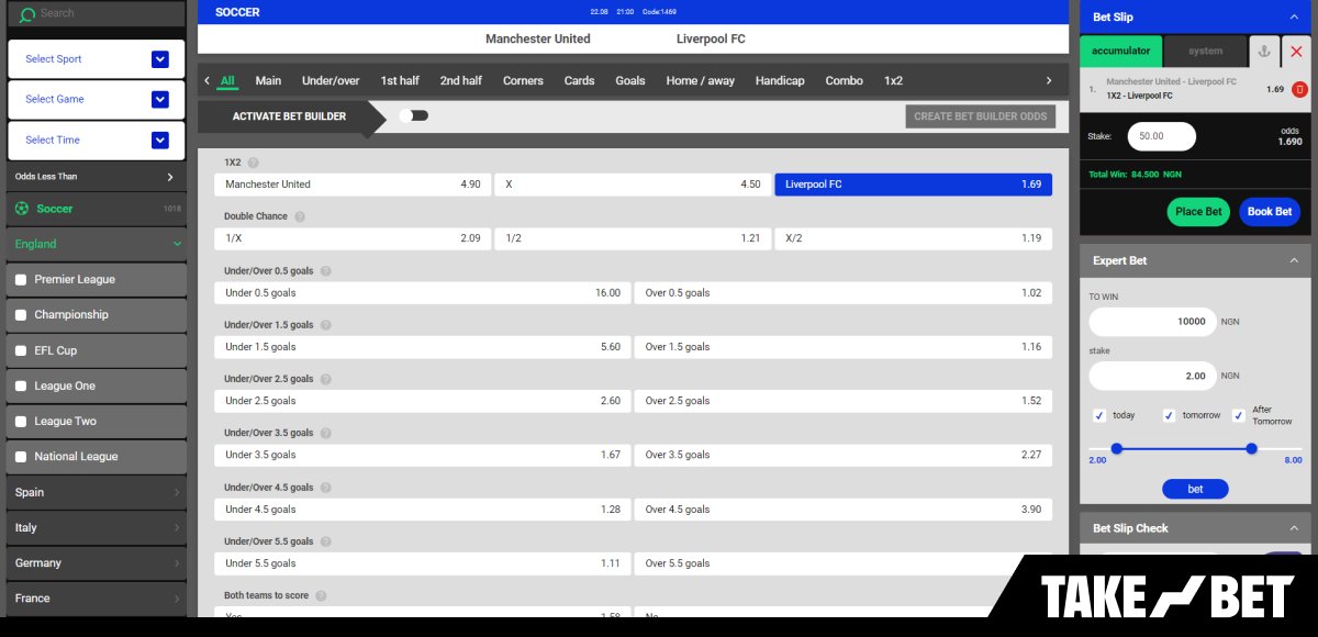 Nairabet betting markets (screenshot)