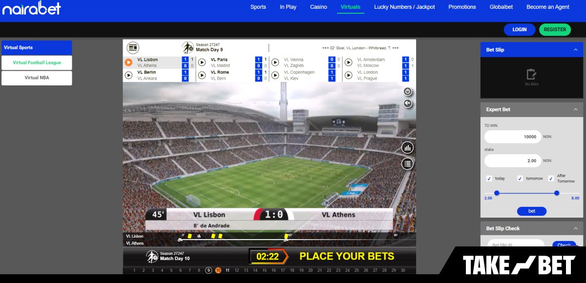 Nairabet virtual sports (screenshot)