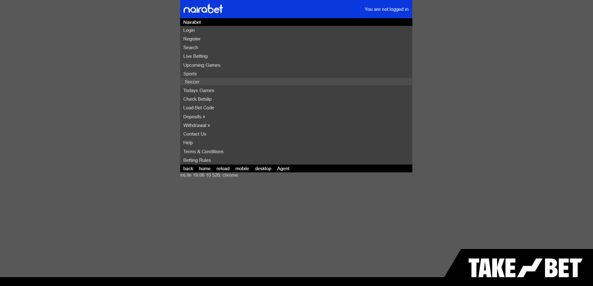 Nairabet mobile lite version (screenshot)