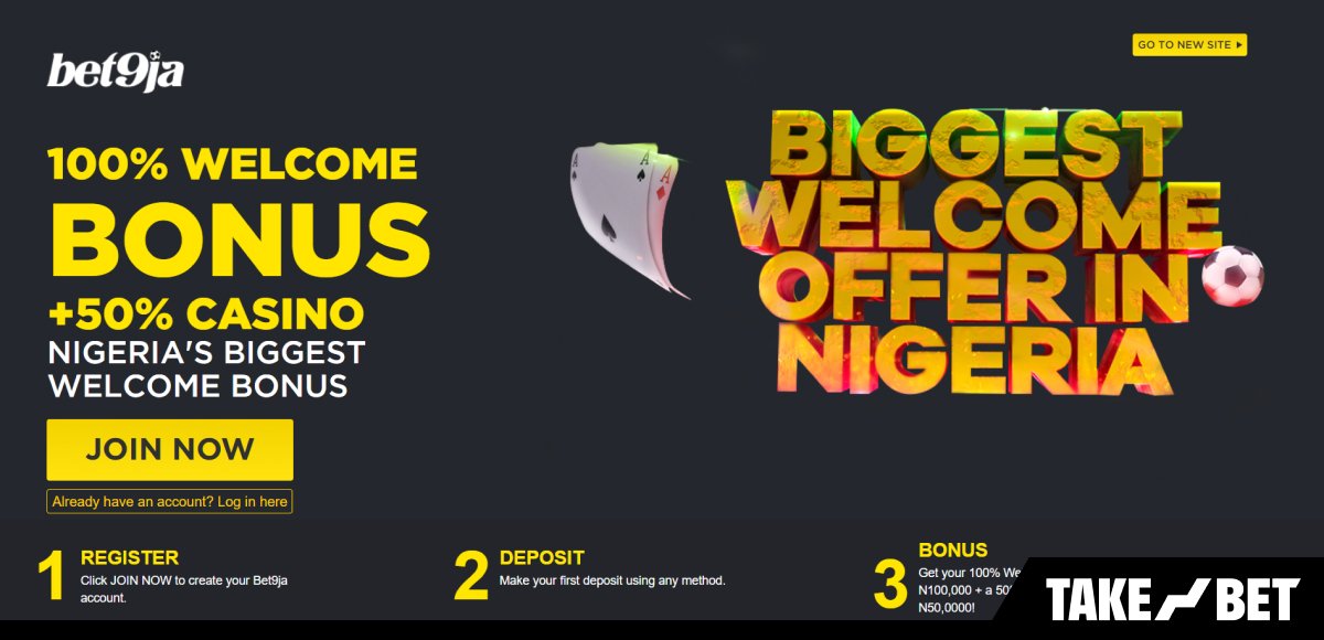 Bet9ja 100% first deposit welcome bonus for sign up (screenshot)