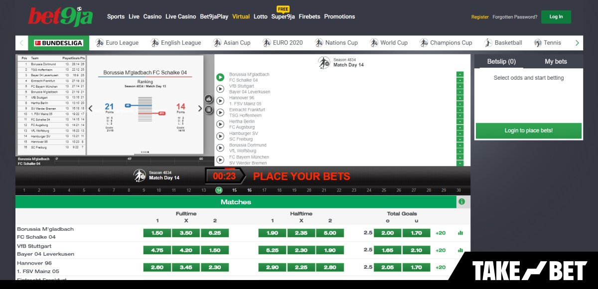 Bet9ja virtual sports betting (screenshot)