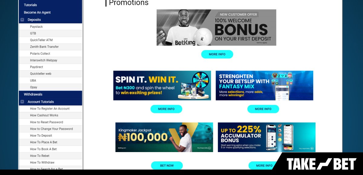 BetKing Nigeria promotions (screenshot)
