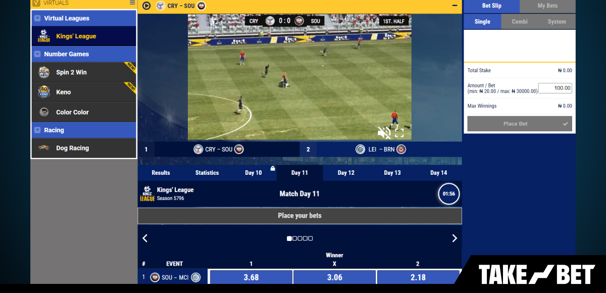BetKing virtual sports betting (screenshot)