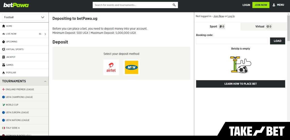 BetPawa Uganda deposit options (screenshot)