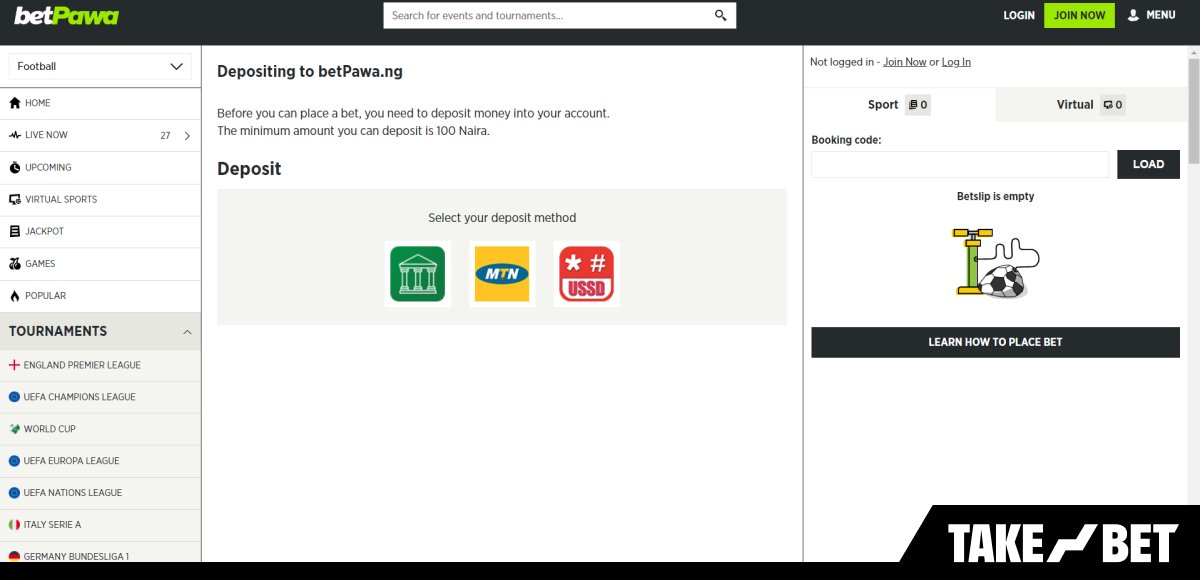 BetPawa Nigeria deposit options (screenshot)