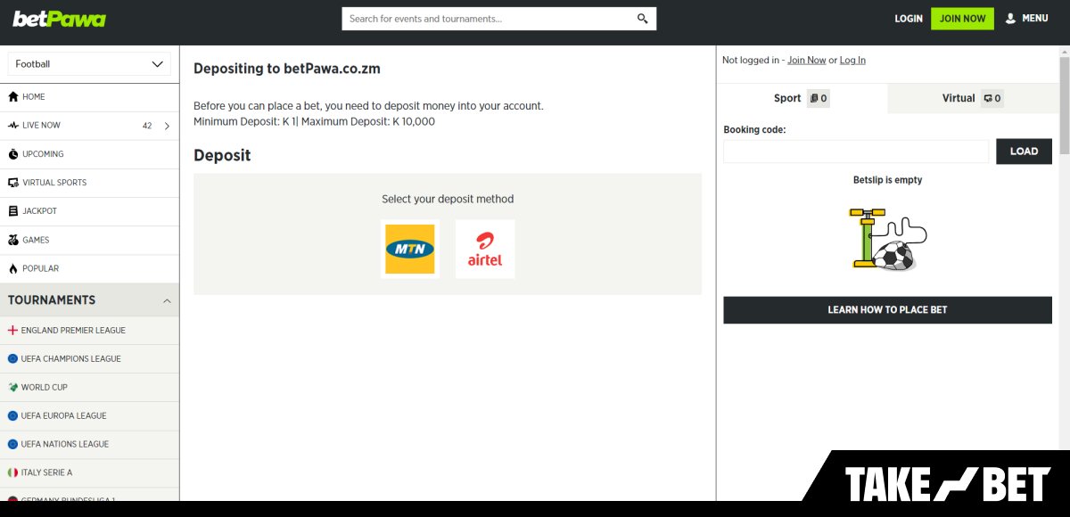 BetPawa Zambia deposit options (screenshot)