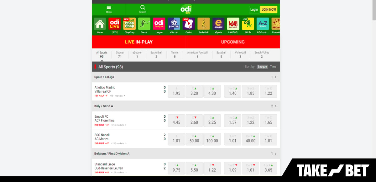 OdiBets live betting (screenshot)